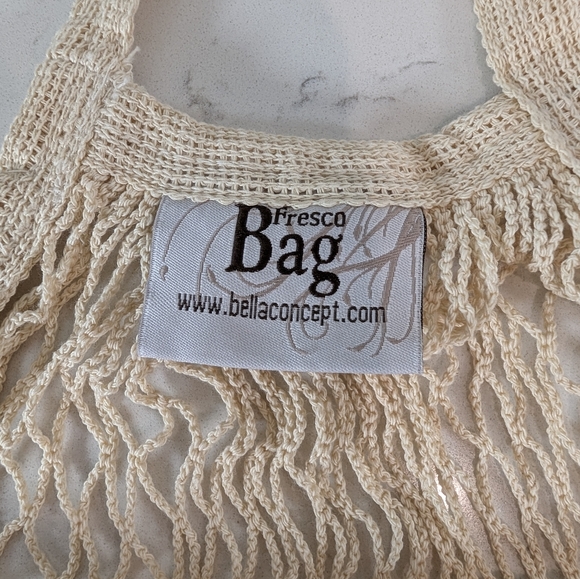 Beige Cream Mesh Tote Bag Nautical Rope - Picture 5 of 9
